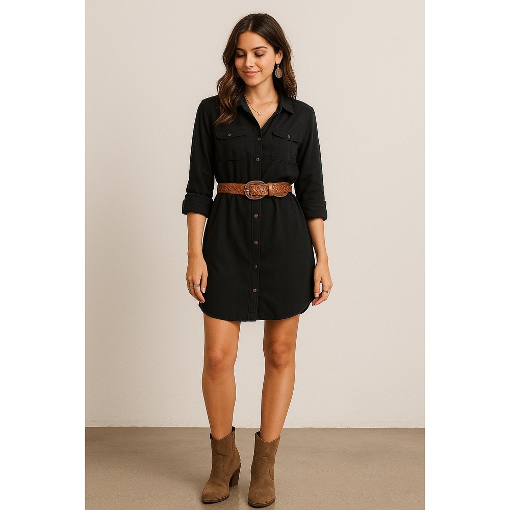 MINKPINK Womens Shirt Dress Black‎ Size S Button Front Long Sleeve Boho Indie